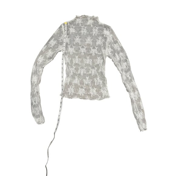 Sheer White Floral Embroidered Long Sleeve Mock Neck Top Womens S Polyester Blen - Picture 4 of 7